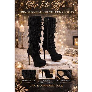 Oscar 16 - Fringe Platform Black High Heel Boots